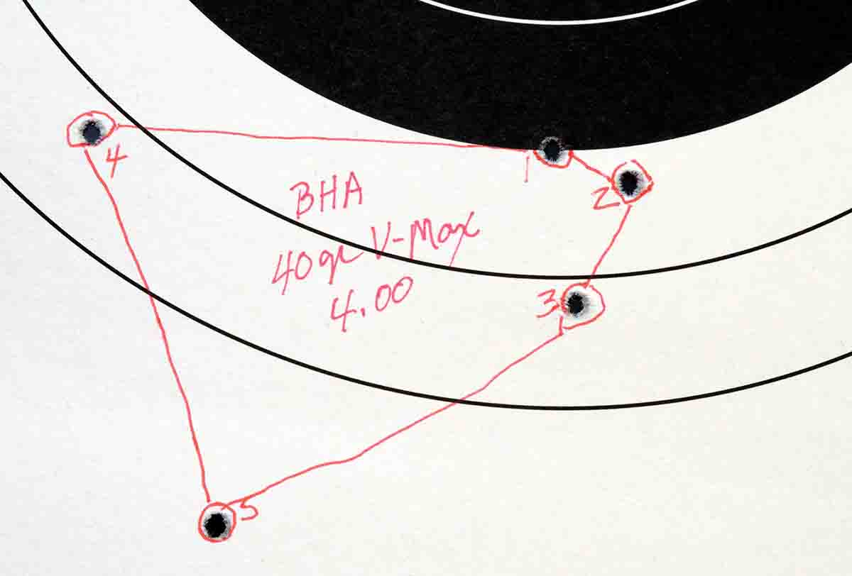 Mike got several decent three- and four-shot groups, but the fourth and fifth shots usually enlarged the group.